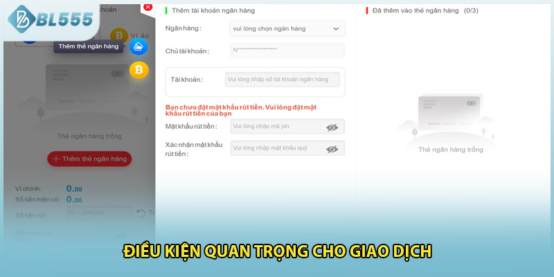 Điều kiện quan trọng cho giao dịch